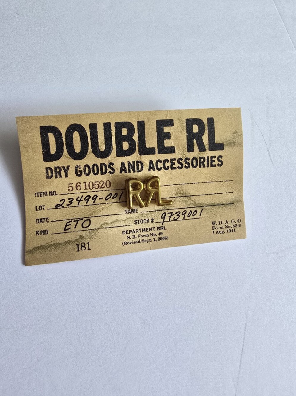 Double RL Brass Tone RRL Logo Pin